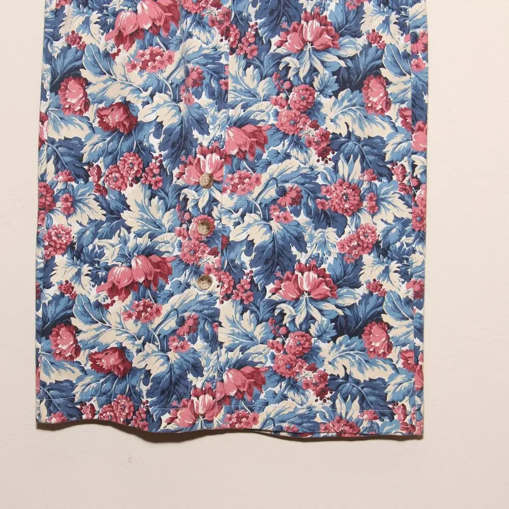 Vintage Norm Thompson Floral Denim Pencil Skirt Size 10 Midi/Maxi Made in USA